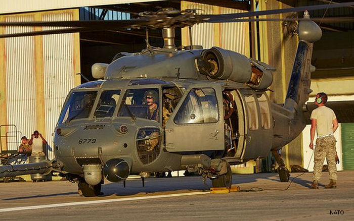 Helicopter Sikorsky HH-60G Pave Hawk Serial 70-2557 Register 97-26779 used by US Air Force USAF. Aircraft history and location