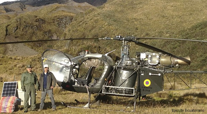 Helicopter Aerospatiale SA315B Lama Serial 2313 Register E-318 IGM-313 used by Ejercito Ecuatoriano (Ecuadorian Army). Built 1973. Aircraft history and location