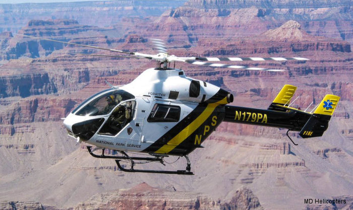 Helicopter McDonnell Douglas MD900 Explorer Serial 900/00021 Register N179PA N811CM N9021T used by NPS (National Park Service) ,Papillon Grand Canyon. Built 1995. Aircraft history and location