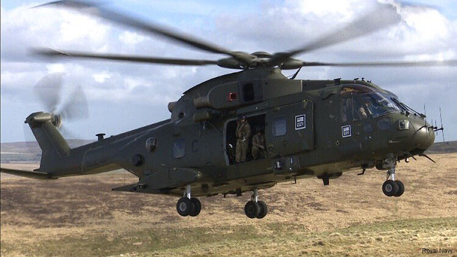 Helicopter AgustaWestland Merlin HC.3 Serial 50075 Register ZJ119 used by Fleet Air Arm RN (Royal Navy) ,Royal Air Force RAF. Built 1999. Aircraft history and location