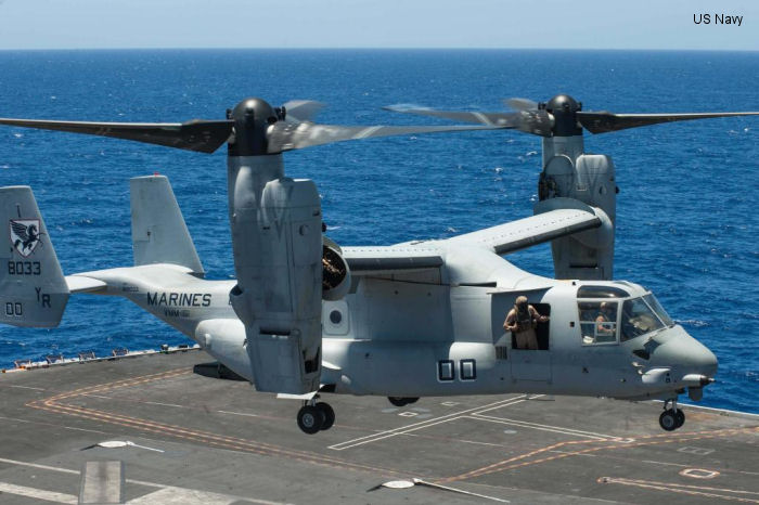 Helicopter Bell MV-22B Osprey Serial D0163 Register 168033 used by US Marine Corps USMC. Aircraft history and location