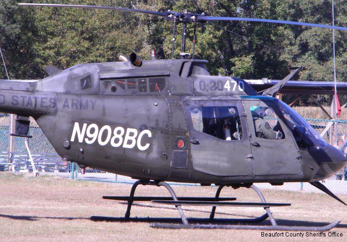 Helicopter Bell OH-58A Kiowa Serial 41331 Register N908BC 71-20470 used by BCSO (Beaufort County Sheriffs Office) ,US Army Aviation Army. Aircraft history and location