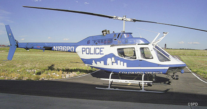 Helicopter Bell OH-58A Kiowa Serial 40687 Register N196PD 70-15136 used by CSPD (Colorado Springs Police Department) ,US Army Aviation Army. Aircraft history and location