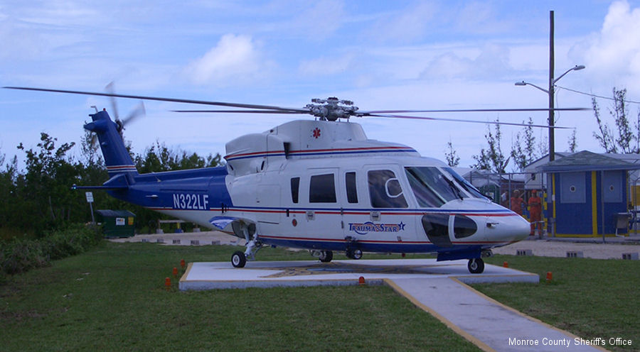 Helicopter Sikorsky S-76A Serial 760197 Register N911FK N322LF VP-CSB VR-CCU used by Monroe County Sheriff Office (FL) ,Geisinger Health. Built 1981. Aircraft history and location