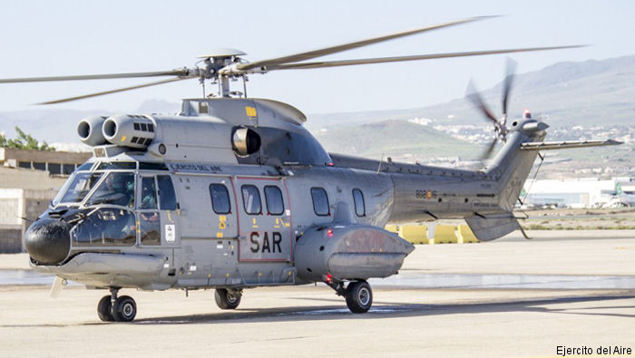 Helicopter Airbus H215 / AS332C1e / AS332L1e Serial 2995 Register HD.21-16 used by Ejercito del Aire EdA (Spanish Air Force). Aircraft history and location
