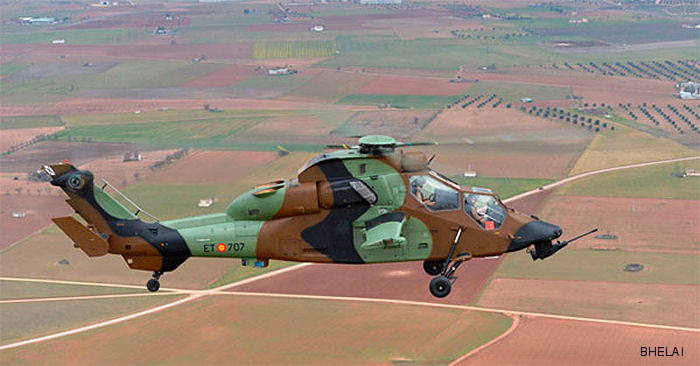 Helicopter Eurocopter Tigre HAD Serial 5002 Register HA.28-07 used by Fuerzas Aeromóviles del Ejército de Tierra FAMET (Spanish Army Aviation). Aircraft history and location