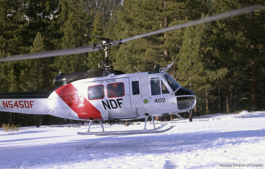 Helicopter Bell UH-1H Iroquois Serial 12706 Register N545DF 70-16401 used by NDF (Nevada Division of Forestry) ,US Army Aviation Army. Aircraft history and location