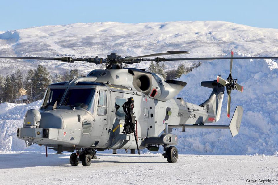 Helicopter AgustaWestland AW159 Wildcat AH1 Serial 503 Register ZZ384 used by Royal Marines RM ,Army Air Corps AAC (British Army). Built 2014. Aircraft history and location