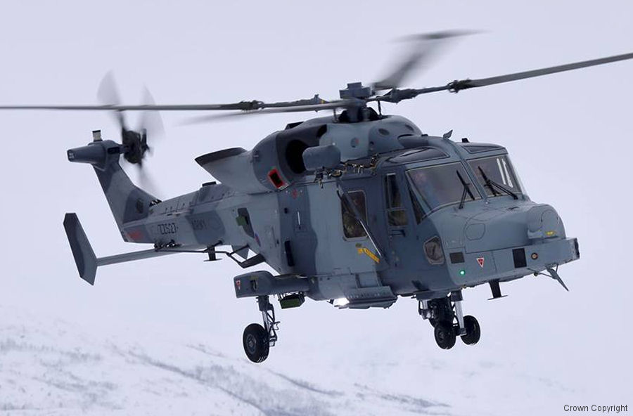 Helicopter AgustaWestland AW159 Wildcat AH1 Serial 534 Register ZZ527 used by Royal Marines RM. Aircraft history and location