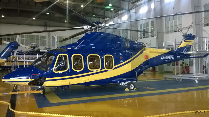 Helicopter AgustaWestland AW139 Serial 31530 Register 4K-88888 used by Azerbaijan Airlines AZAL. Aircraft history and location