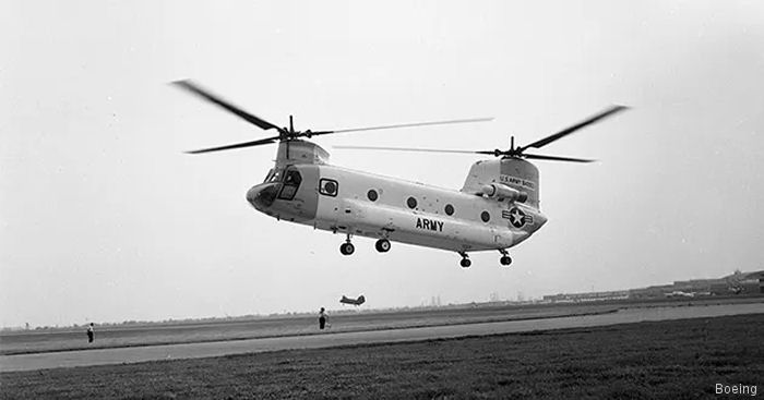 Helicopter Boeing-Vertol YHC-1B / YCH-47A Serial b-001 Register 59-04982 used by US Army Aviation Army. Built 1961. Aircraft history and location
