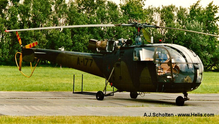 Helicopter Aerospatiale SE3160 / SA316A Alouette III Serial 1177 Register N7049Y SE-JEF A-177 used by Trans Aero Helicopter Services ,Koninklijke Luchtmacht RNLAF (Royal Netherlands Air Force). Built 1964. Aircraft history and location