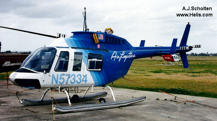 Helicopter Bell 206L-1 Long Ranger Serial 45445 Register N57334 used by Air Logistics. Built 1980. Aircraft history and location