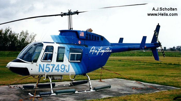 Helicopter Bell 206L-1 Long Ranger Serial 45551 Register N395AE N5749J used by Air Evac Lifeteam ,Air Logistics. Built 1980. Aircraft history and location
