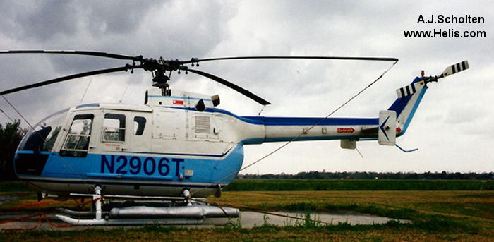 Helicopter MBB Bo105CBS-2 Serial S-573 Register N2906T used by Air Logistics. Aircraft history and location
