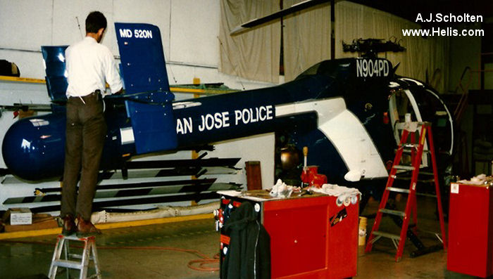 Helicopter McDonnell Douglas MD520N Serial LN032 Register N904PD used by SJPD (San Jose Police Department). Built 1992. Aircraft history and location