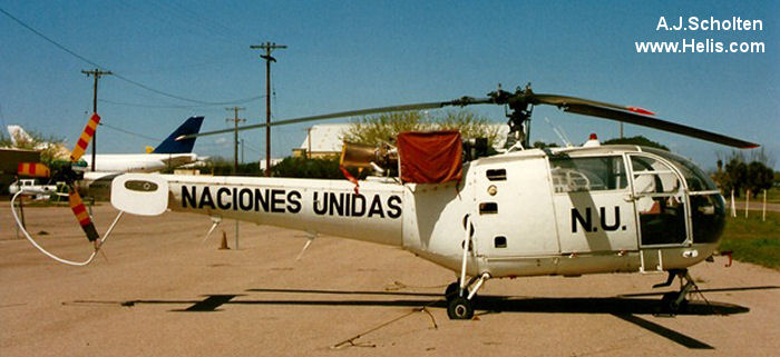Helicopter Aerospatiale SE3160 / SA316A Alouette III Serial 1316 Register N4997J 9277 used by United Nations UNHAS ,Evergreen Helicopters ,Força Aérea Portuguesa (Portuguese Air Force). Built 1965. Aircraft history and location