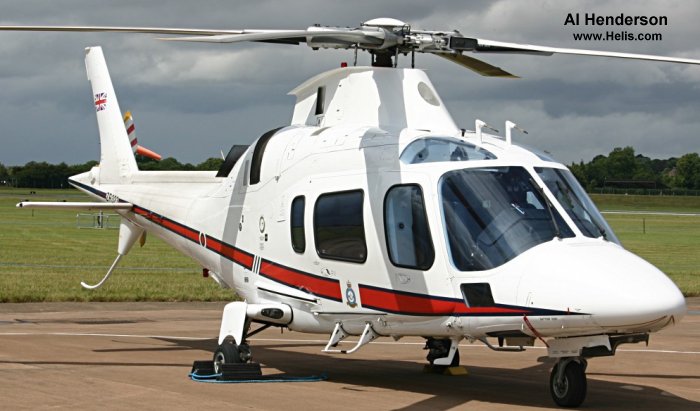 Helicopter AgustaWestland AW109E Power Serial 11665 Register XA-UZU G-CDVE ZR323 used by AgustaWestland UK ,Royal Air Force RAF ,Westland. Built 2006. Aircraft history and location