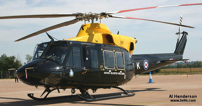 Helicopter Bell 412EP Serial 36301 Register ZJ708 G-CBVP used by Royal Air Force RAF ,FB Heliservices ,Bristow. Built 2002. Aircraft history and location