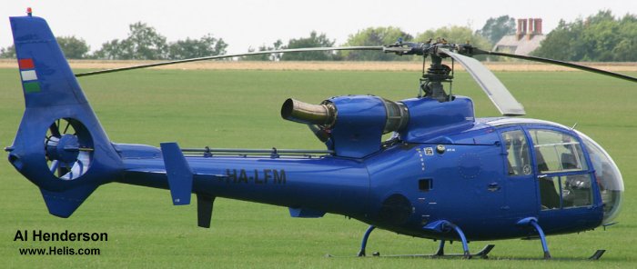 Helicopter Aerospatiale SA341G Gazelle Serial 1301 Register ZU-ROO G-OCMJ G-BRNI YU-HBI HA-LFM G-HTPS. Built 1976. Aircraft history and location