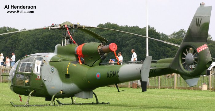 Helicopter Aerospatiale SA341B Gazelle AH.1 Serial 1488 Register XX462 used by Army Air Corps AAC (British Army). Built 1976. Aircraft history and location