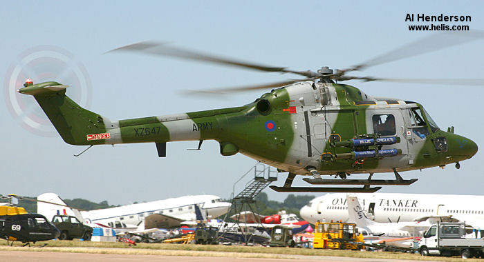 Helicopter Westland Lynx AH1 Serial 183 Register XZ647 used by Army Air Corps AAC (British Army). Built 1980. Aircraft history and location