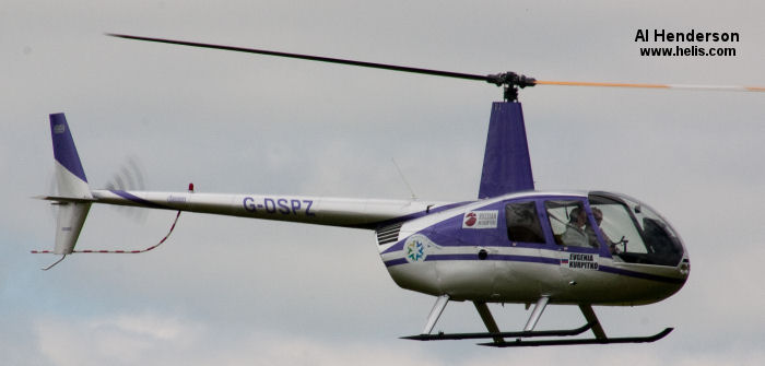 Helicopter Robinson R44 Raven II Serial 10351 Register G-DSPZ used by Heli Air Ltd. Built 2004. Aircraft history and location