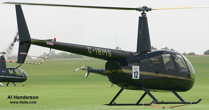Helicopter Robinson R44 Raven II Serial 11287 Register G-IBMS used by Heli Air Ltd. Built 2006. Aircraft history and location
