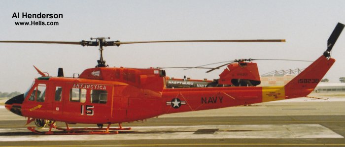 Helicopter Bell UH-1N Serial 31409 Register N8525H 158238 used by US Department of State ,US Navy USN ,US Marine Corps USMC Converted to HH-1N. Aircraft history and location