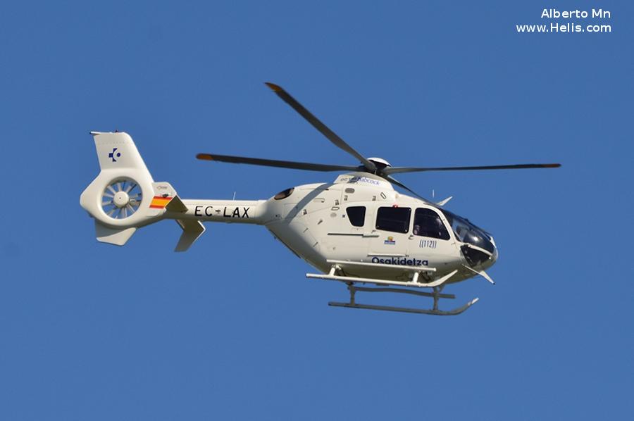 Helicopter Eurocopter EC135T2+ Serial 0743 Register EC-LAX used by Administraciones Locales Junta de Castilla y Leon (Government of Castile and Leon) ,Osakidetza / Pais Vasco (Basque Country) ,INAER. Aircraft history and location