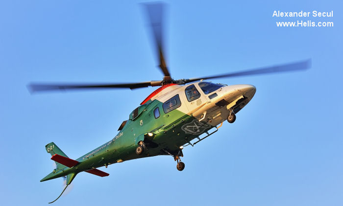 Helicopter AgustaWestland AW109E Power Serial 11696 Register C-21 used by Carabineros de Chile (Chilean Gendarmerie). Aircraft history and location