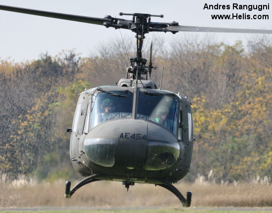 Helicopter Bell UH-1H Iroquois Serial 11338 Register AE-454 used by Aviacion de Ejercito Argentino EA (Argentine Army Aviation). Aircraft history and location