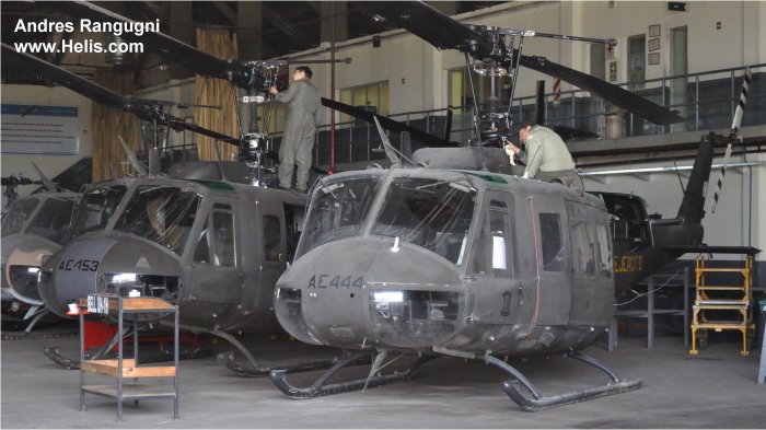 Helicopter Bell UH-1D Iroquois Serial 5443 Register AE-444 66-00960 used by Aviacion de Ejercito Argentino EA (Argentine Army Aviation) ,US Army Aviation Army. Aircraft history and location