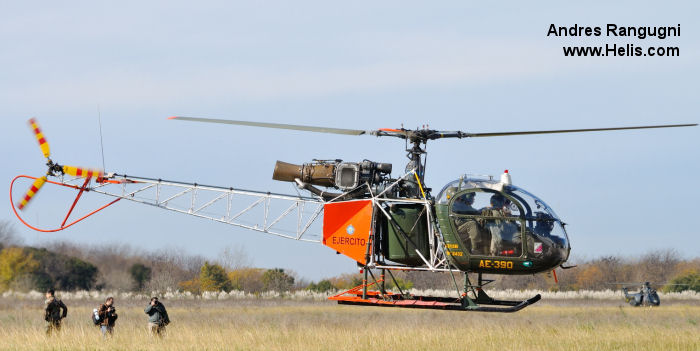 Helicopter Aerospatiale SA315B Lama Serial 2432 Register AE-390 used by Aviacion de Ejercito Argentino EA (Argentine Army Aviation). Aircraft history and location