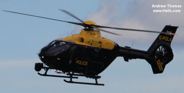 Helicopter Eurocopter EC135P2+ Serial 0877 Register G-POLA used by UK Police Forces ,Eurocopter UK. Built 2010. Aircraft history and location