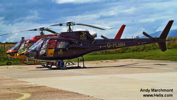 Helicopter Aerospatiale AS350B1 Ecureuil Serial 2156 Register G-PLMH F-WQPK HB-XTE used by PDG Helicopters ,Eurocopter France ,Heli-Linth AG. Built 1989. Aircraft history and location