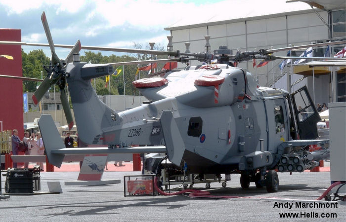 Helicopter AgustaWestland AW159 Wildcat AH1 Serial 505 Register ZZ386 used by Royal Marines RM ,Army Air Corps AAC (British Army). Aircraft history and location