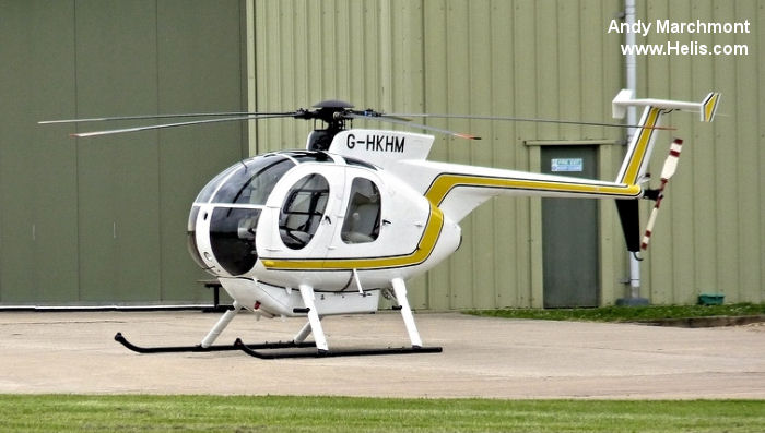 Helicopter Hughes 369D / 500D Serial 71-1019D Register G-HKHM B-HHM VR-HHM N50605 used by HQ Aviation Ltd ,Heli Air Ltd. Built 1981. Aircraft history and location