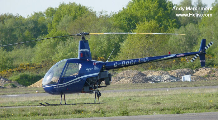 Helicopter Robinson R22 Beta Serial 2389 Register G-DOGI G-BVGS. Built 1993. Aircraft history and location