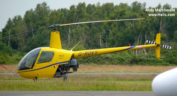 Helicopter Robinson R22 Beta II Serial 2957 Register G-ROVY. Built 1999. Aircraft history and location