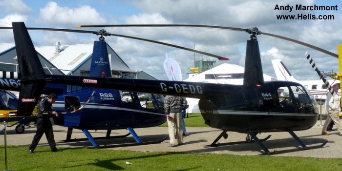 Helicopter Robinson R44 Raven Serial 1639 Register G-CEDG used by Heli Air Ltd. Built 2006. Aircraft history and location
