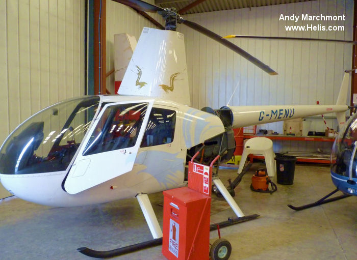 Helicopter Robinson R44 Raven II Serial 12664 Register G-MENU used by Heli Air Ltd. Built 2008. Aircraft history and location