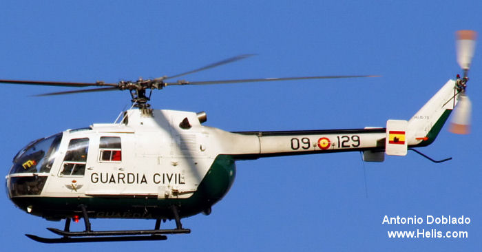 Helicopter MBB Bo105 Serial S-527 Register HU.15-70 HR.15-70 used by Guardia Civil (Spanish Civil Guard (Military Police)) ,Fuerzas Aeromóviles del Ejército de Tierra FAMET (Spanish Army Aviation). Aircraft history and location