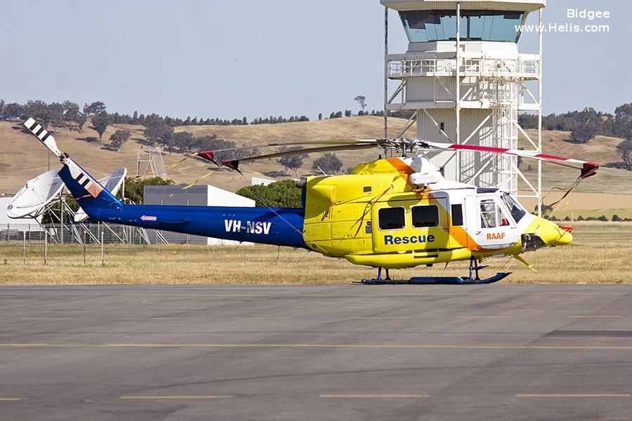 Helicopter Bell 412 Serial 33084 Register CC-APK VH-NSV VH-AHH N3172D used by FAASA Chile ,Royal Australian Air Force RAAF ,Australia Air Ambulances RACQ CQ Rescue ,CHC Helicopters Australia ,Lloyd Helicopters. Built 1982. Aircraft history and location