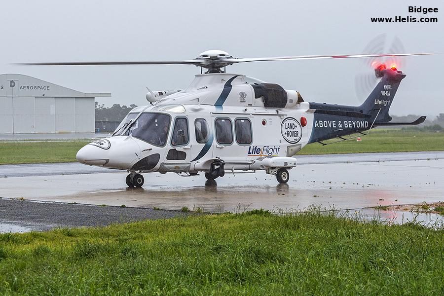 Helicopter AgustaWestland AW139 Serial 31590 Register VH-XIA G-CILP used by Australia Air Ambulances LifeFlight (RACQ Life Flight Queensland) ,AgustaWestland UK ,HM Coastguard (Her Majesty’s Coastguard) ,Bristow. Built 2014. Aircraft history and location