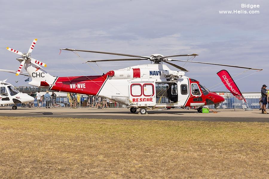 Helicopter AgustaWestland AW139 Serial 31610 Register VH-NVE G-SARE used by Royal Australian Air Force RAAF ,CHC Helicopters Australia ,HM Coastguard (Her Majesty’s Coastguard) ,CHC Scotia ,Atlantic Aviation. Aircraft history and location
