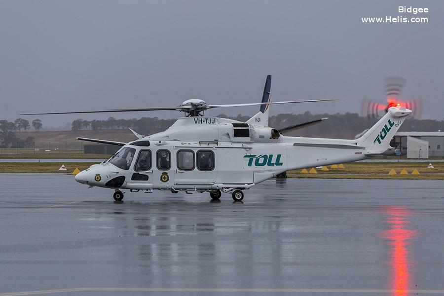 Helicopter AgustaWestland AW139 Serial 31723 Register VH-TJJ I-RAIN I-EASM used by Australia Air Ambulances ,Toll Group ,Helicorp Pty Ltd ,AgustaWestland Italy. Built 2016. Aircraft history and location