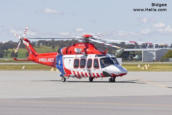 Helicopter AgustaWestland AW139 Serial 31620 Register VH-YXJ used by Australia Air Ambulances Air Ambulance Victoria ,Australian Helicopters AHPL. Built 2015. Aircraft history and location