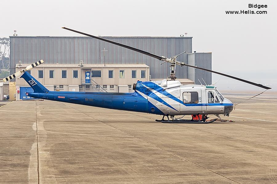 Helicopter Bell 204B Serial 2024 Register VH-VRC C-FHQT C-GEAV N1189W used by Lakelse Air ,HeliQwest ,Highland Helicopters ,Midwest Helicopters ,ERA Helicopters. Built 1965. Aircraft history and location