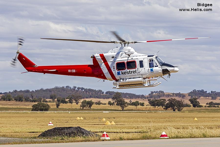 Helicopter Bell 412EP Serial 36087 Register VH-ESB used by Kestrel Aviation ,Australia Air Ambulances QGAir (Queensland Government Air) ,Local Governments (Government of Australia). Built 1994. Aircraft history and location